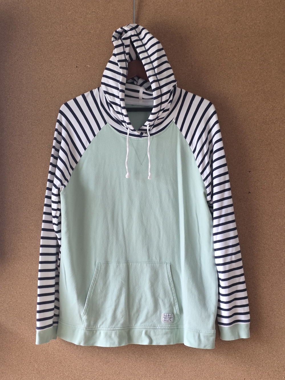 Orvis Built for Adventure Green Hoodie Striped Sleeve Pullover XL